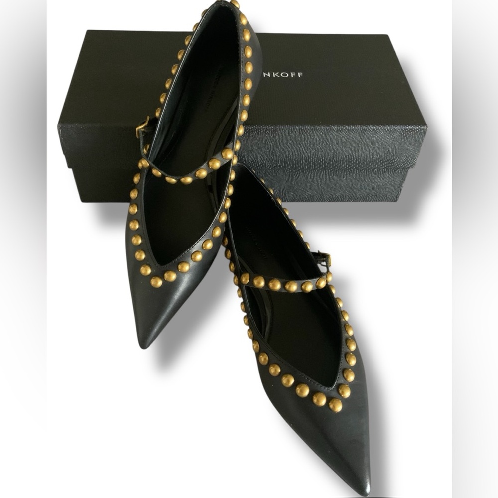 Rebecca Minkoff Black Flats with Gold Studs